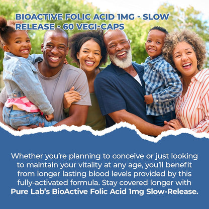 Pure Lab 维生素 | 缓释生物活性叶酸 1 毫克 | 60 粒胶囊 | 女性维生素 B9 叶酸补充剂 | 孕期叶酸 | L-5-MTHF 补充剂 | 免疫系统支持和心血管