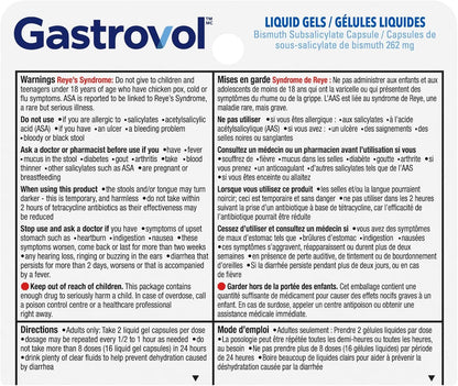 Gastrovol 三合一緩解液體凝膠，用於緩解腹瀉、噁心和胃部不適 - 加拿大製造 - 無色素、無味 - 緩解腹瀉 - 16 粒膠囊（1 包）