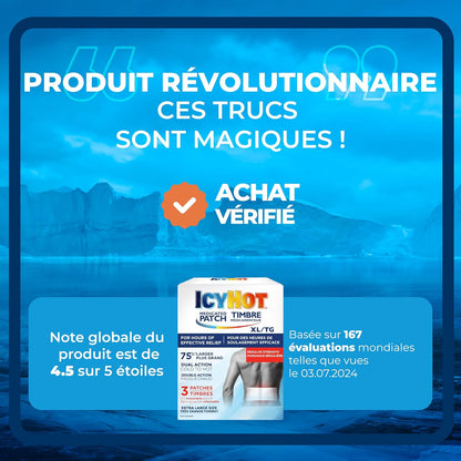 冰热药用加大号止痛贴，大号贴片，用于暂时缓解关节炎、腰痛、背痛和肌肉疼痛，薄荷醇 5%，3 片