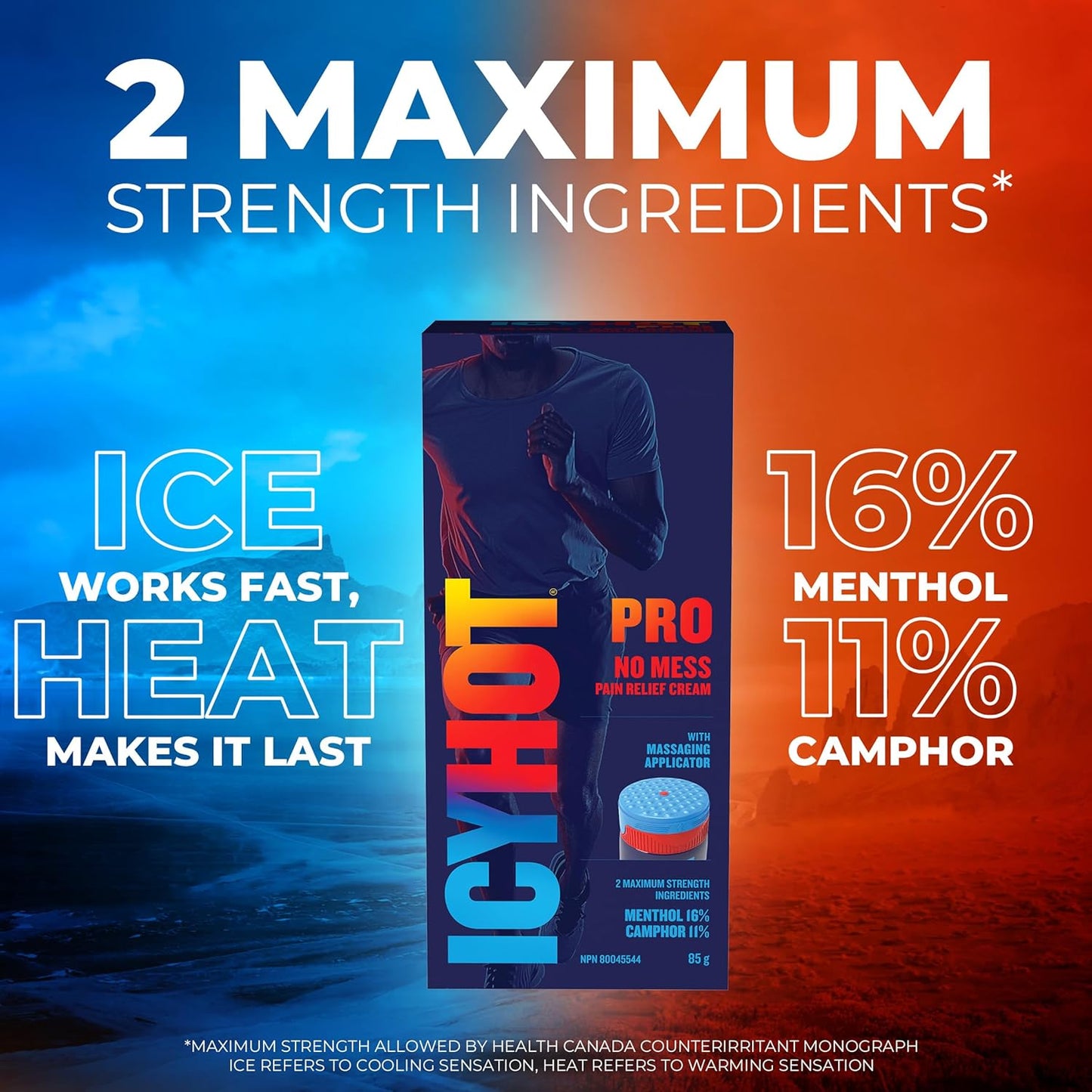 Icy Hot Pro No Mess 止痛膏，缓解关节炎、背痛、拉伤和扭伤引起的肌肉和关节轻微疼痛，薄荷醇 16%，樟脑 11%，85 克管装