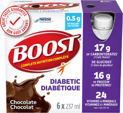BOOST Diabetic Nutritional Supplement, Chocolate, 24 x 237 ml & BOOST Diabetic Nutritional Supplement, Strawberry, 24 x 237 ml & BOOST Diabetic Nutritional Supplement, Vanilla, 4 six-packs of 237ml