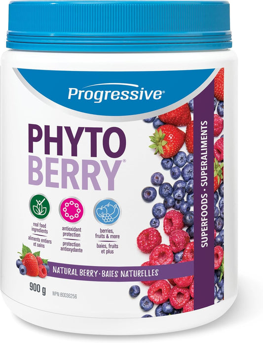 Progressive PhytoBerry 抗氧化超级食品粉，天然浆果口味，加拿大制造，含 40 种浓缩水果、植物营养素和植物油，可完全抵御自由基，纯素、无麸质、全天然，900 克