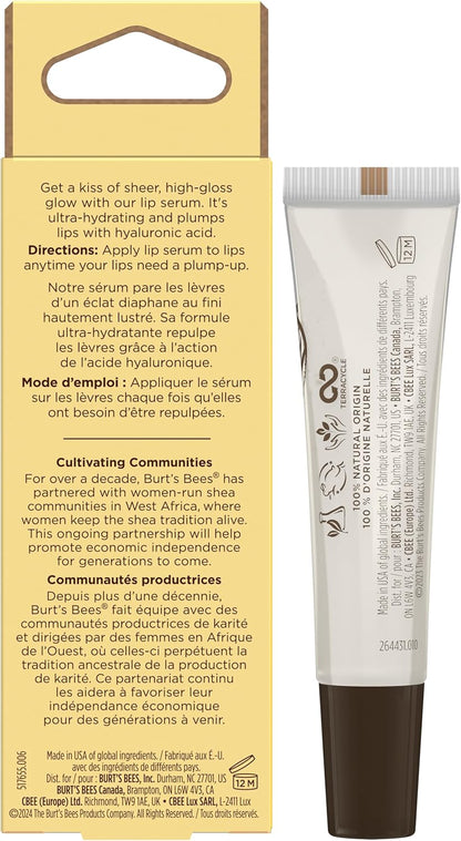 Burt's Bees 丰唇精华，蕴含 100% 天然乳木果油 + 透明质酸 | 丰唇膏，令双唇柔软亮泽 | 1 支装 - 透明