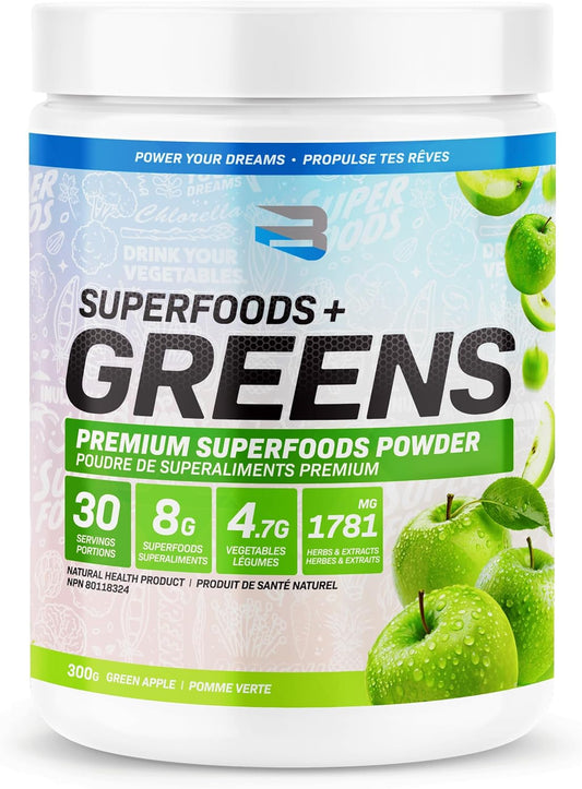 Believe Superfoods + Greens – Green Apple (30 Servings) – 50+ Whole-Food Superfoods & Sea Vegetables for Energy, Immunity & Digestive Support – Enzyme, Prebiotic & Antioxidant Blend – Vegan