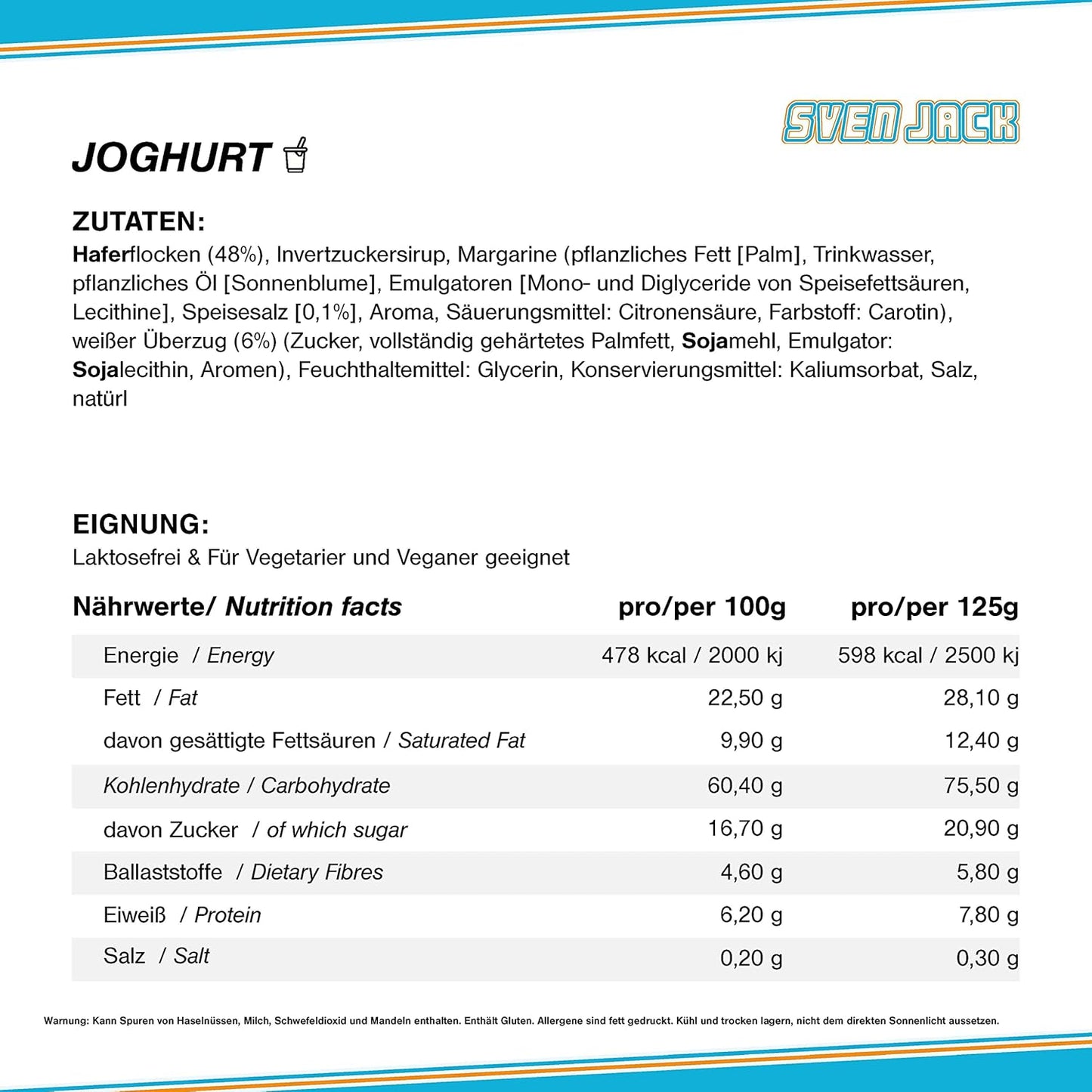 SvenJack Oat Bar Yoghurt - Pack of 1 × 125g - Original Oatmeal Energy Bar with Long‑Chain Carbohydrates, Less Sugar & More Energy for Everyday Use, Fitness Cake & Oatmeal Snack