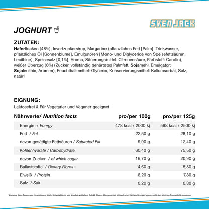 SvenJack Oat Bar Yoghurt - Pack of 1 × 125g - Original Oatmeal Energy Bar with Long‑Chain Carbohydrates, Less Sugar & More Energy for Everyday Use, Fitness Cake & Oatmeal Snack