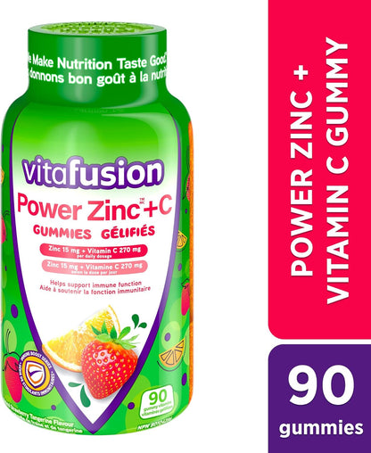 Vitafusion Power 鋅 + C 成人維生素軟糖，草莓橘子味，90 粒 & B12 成人維生素軟糖，1000 微克維生素 B12 每日劑量