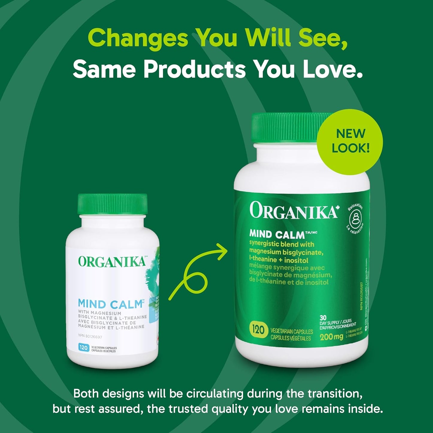 Organika 加拿大製造的舒緩心靈膠囊 - 含甘氨酸鎂、L-茶氨酸、GABA、肌醇 - 促進放鬆和鎮靜，不引起困倦 - 120 粒膠囊