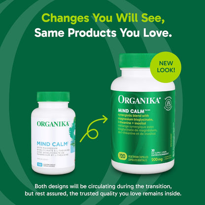 Organika 加拿大製造的舒緩心靈膠囊 - 含甘氨酸鎂、L-茶氨酸、GABA、肌醇 - 促進放鬆和鎮靜，不引起困倦 - 120 粒膠囊