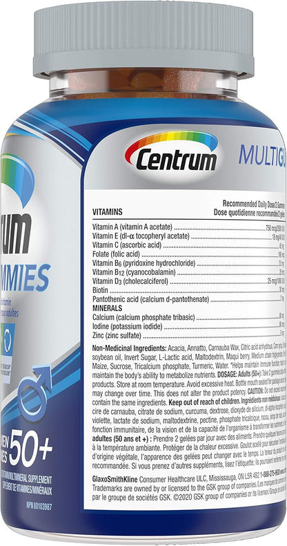 Centrum Men 50 Plus 複合維生素/礦物質軟糖，適合 50+ 男性，櫻桃、漿果和蘋果口味，120 粒