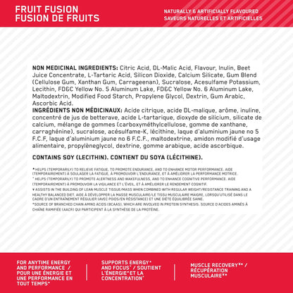 Optimum Nutrition 氨基能量粉：運動前和隨時補充能量，含綠茶、綠咖啡萃取 + BCAA - 水果融合：30 份 [270 克]（包裝可能有所不同）