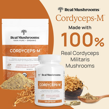 Real Mushrooms Cordyceps Capsules - Organic Militaris Extract with Measured Beta-Glucans Fungal Polysaccharides Immunomodulating Properties Vegan Supplement, Non-GMO, 300 Caps