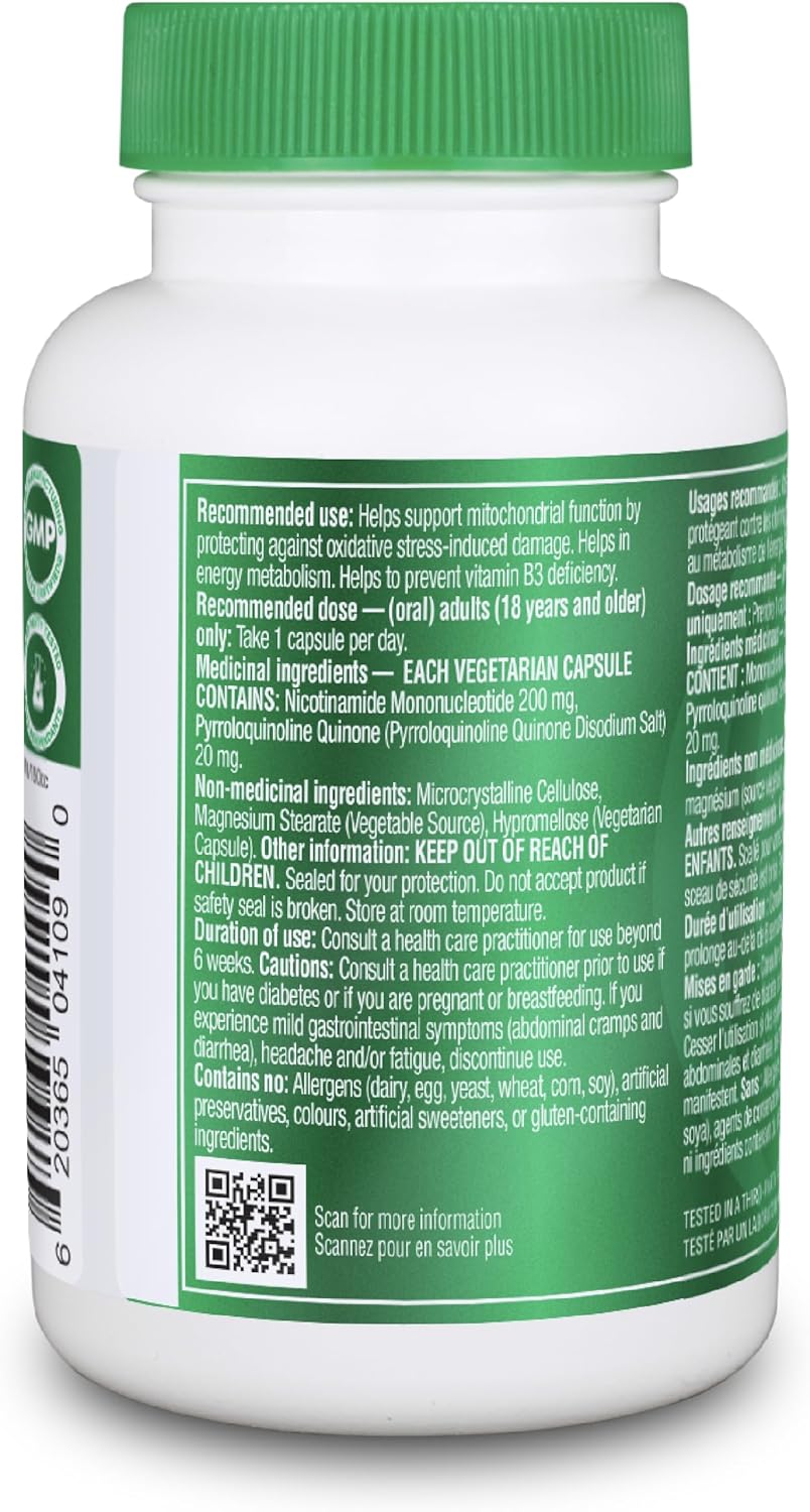Organika 加拿大製造 NMN + PQQ - 抗衰老支持補充劑，促進細胞再生、能量代謝、認知功能 - 60 粒膠囊