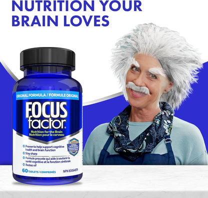 Focus Factor 大腦補充劑和完整複合維生素（60 粒），含鋅、鎂、維生素 B6、B12、D、假馬齒莧和酪氨酸，可改善記憶力、注意力和專注力
