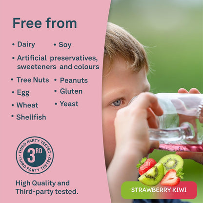 Organika 儿童电解质粉 - 草莓奇异果口味 - 随时随地无糖补水 + 100% 每日所需维生素 C、益生元和抗氧化剂 | 不含乳制品、麸质和 BPA - 3.5 克 x 20 袋