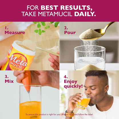 Metamucil, 每日车前子壳粉补充剂，无糖，四合一膳食纤维，促进消化健康，橙味顺滑饮料，180 份