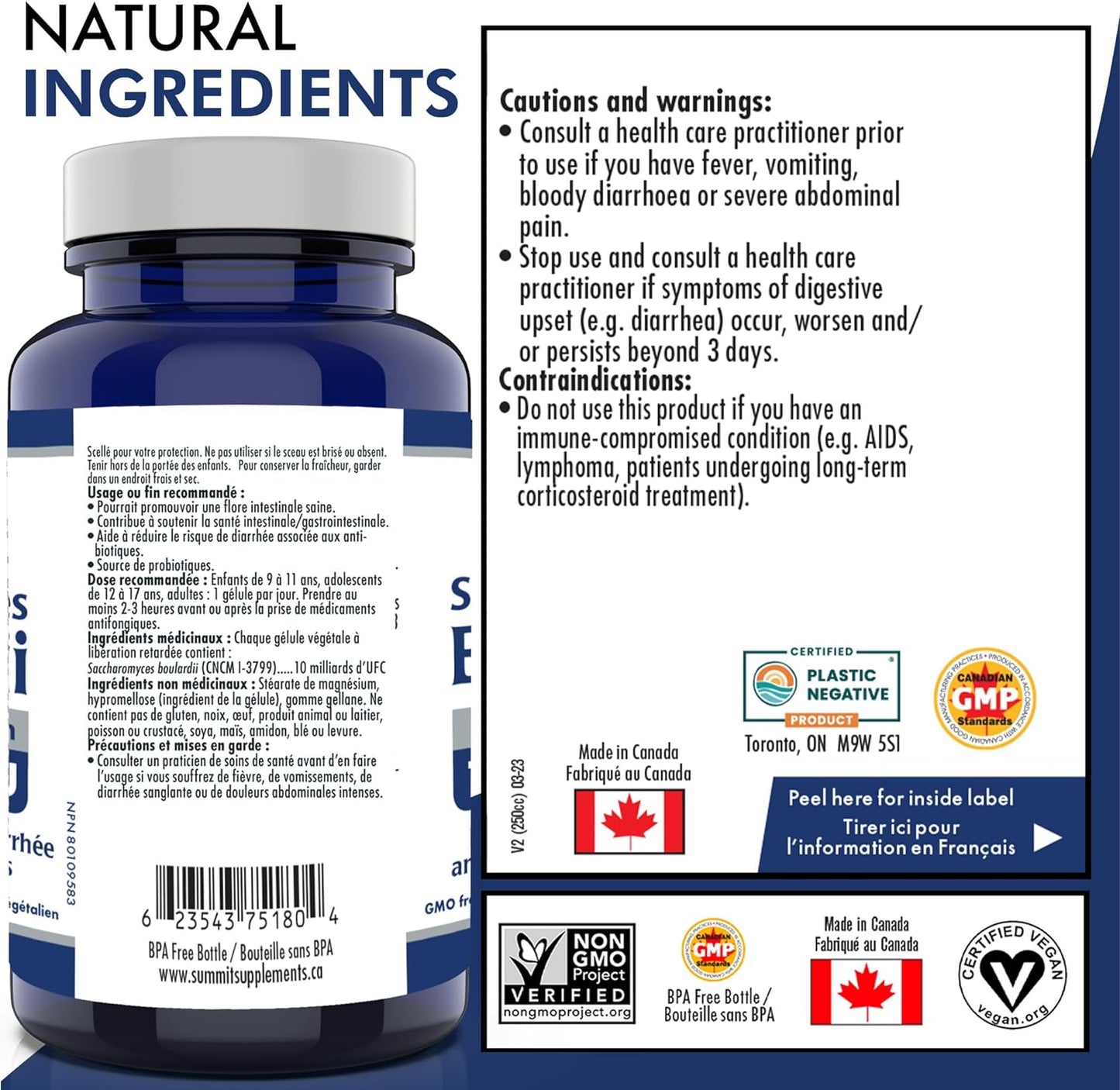 Saccharomyces Boulardii Probiotic Supplement, 60 DR Veggie Caps 60-Day Supply, 10 Billion CFU, Digestive Balance & Gut Flora Support, Vegan, Gluten-Free & Non-GMO, Proudly Canadian & Plastic Negative