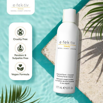 e.fek.tiv beauty Charcoal Burst Plus Seaweed Purifying Facial Cleanser - Gently Cleanses Pores - Clarifying Face Wash - Vegan - Sulfate Free - Clean Formula – Unisex - 6 oz