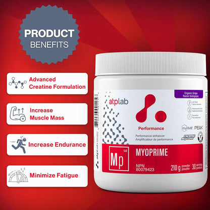 ATP LAB - Myoprime 210克（有机葡萄味）30份 - 肌酸一水合物粉 - 肌酸蛋白粉 - 性能增强剂 - 减少蛋白质分解