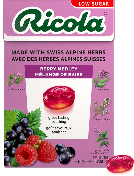 Ricola Berry Medley Throat Drops, 18 Count Box, Delicious Throat Relief & Care, Oral Anesthetic, Naturally Flavored