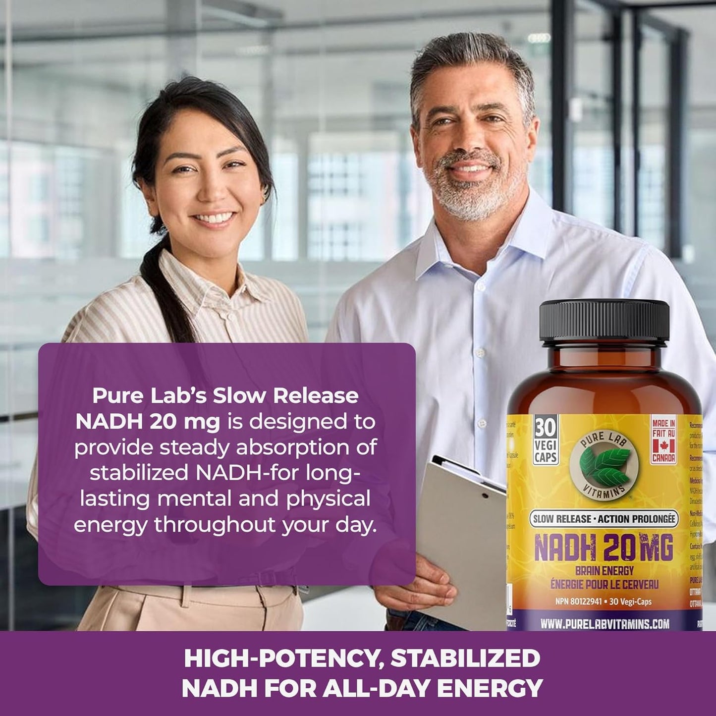 Pure Lab Vitamins Slow Release NADH 20 mg - 30 Vegi-Caps