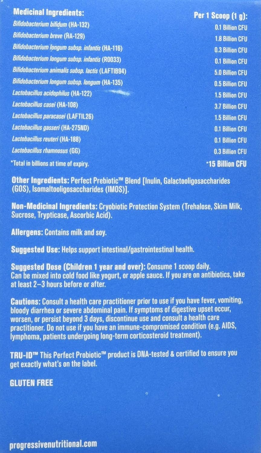 Progressive Perfect Probiotic for Kids, Powder Supplement, 15 Billion Active Cells, 45g,(Package May Vary)