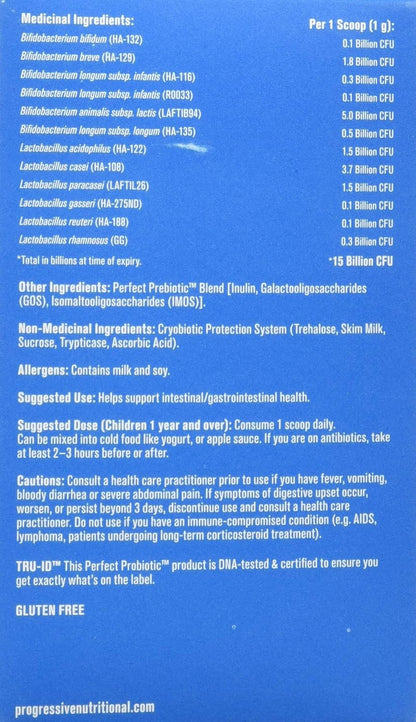 Progressive Perfect Probiotic for Kids, Powder Supplement, 15 Billion Active Cells, 45g,(Package May Vary)