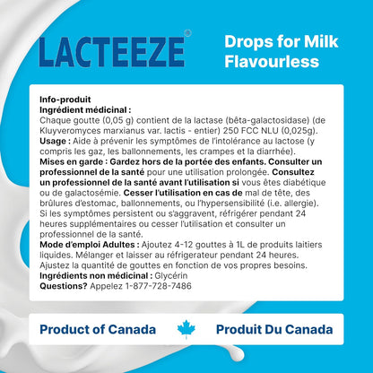 Lacteeze 牛奶滴剂，减少乳糖摄入，缓解胀气、腹胀、痉挛和腹泻，乳糖酶滴剂，缓解乳糖不耐症