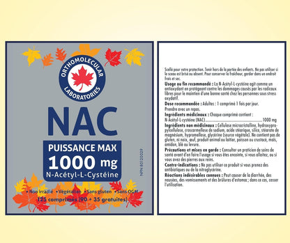 Orthomolecular Laboratories - NAC N-乙醯-L-半胱氨酸 1000 毫克，125 片，強效 125 天劑量 - 肝臟健康、肺部健康和呼吸系統補充劑 - N-乙醯半胱氨酸 NAC 穀胱甘肽補充劑