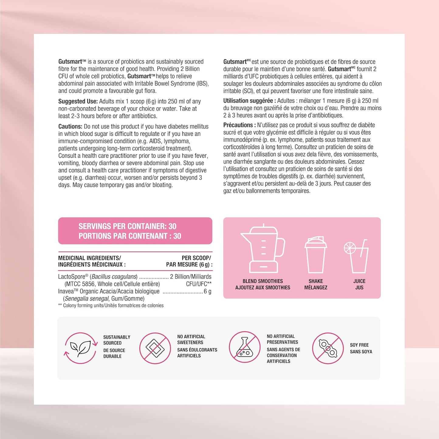 Smart Solutions Gutsmart Powder Unflavoured, Prebiotic and Probiotic Formula, Promotes a Favourable Gut Flora and Helps Relieve Abdominal Pain Associated with IBS. With 5.4 g Fibre, Gluten Free, Non-GMO, Soy Free, No Art…