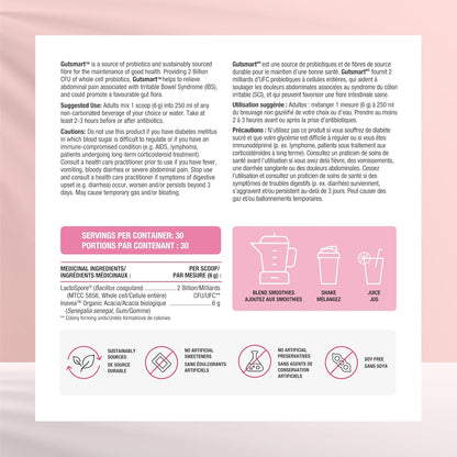 Smart Solutions Gutsmart Powder Unflavoured, Prebiotic and Probiotic Formula, Promotes a Favourable Gut Flora and Helps Relieve Abdominal Pain Associated with IBS. With 5.4 g Fibre, Gluten Free, Non-GMO, Soy Free, No Art…