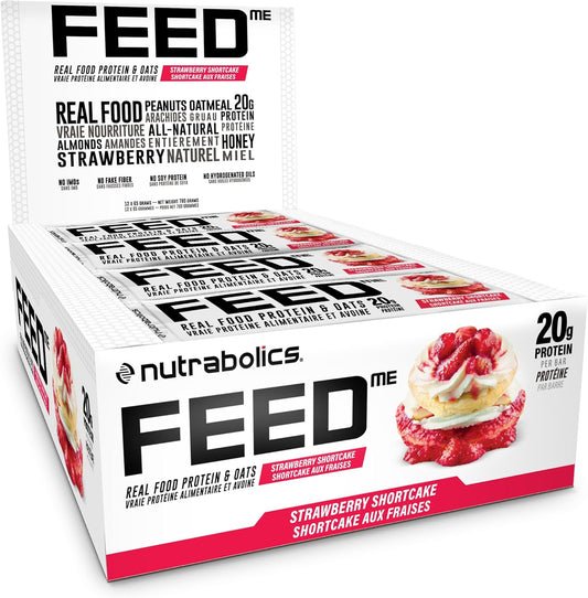 Nutrabolics Feed Bar, Strawberry Shortcake, Real Food Protein Bar, 12 Bars