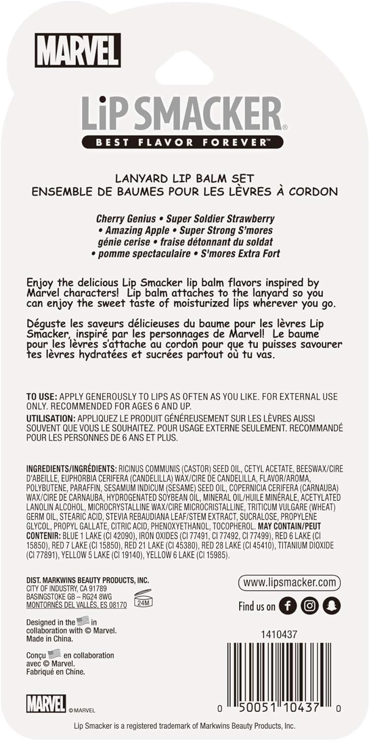 Lip Smacker Flavored Lip Balm Set With Lanyard, Marvel