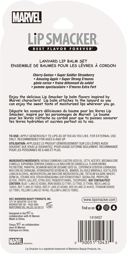 Lip Smacker Flavored Lip Balm Set With Lanyard, Marvel