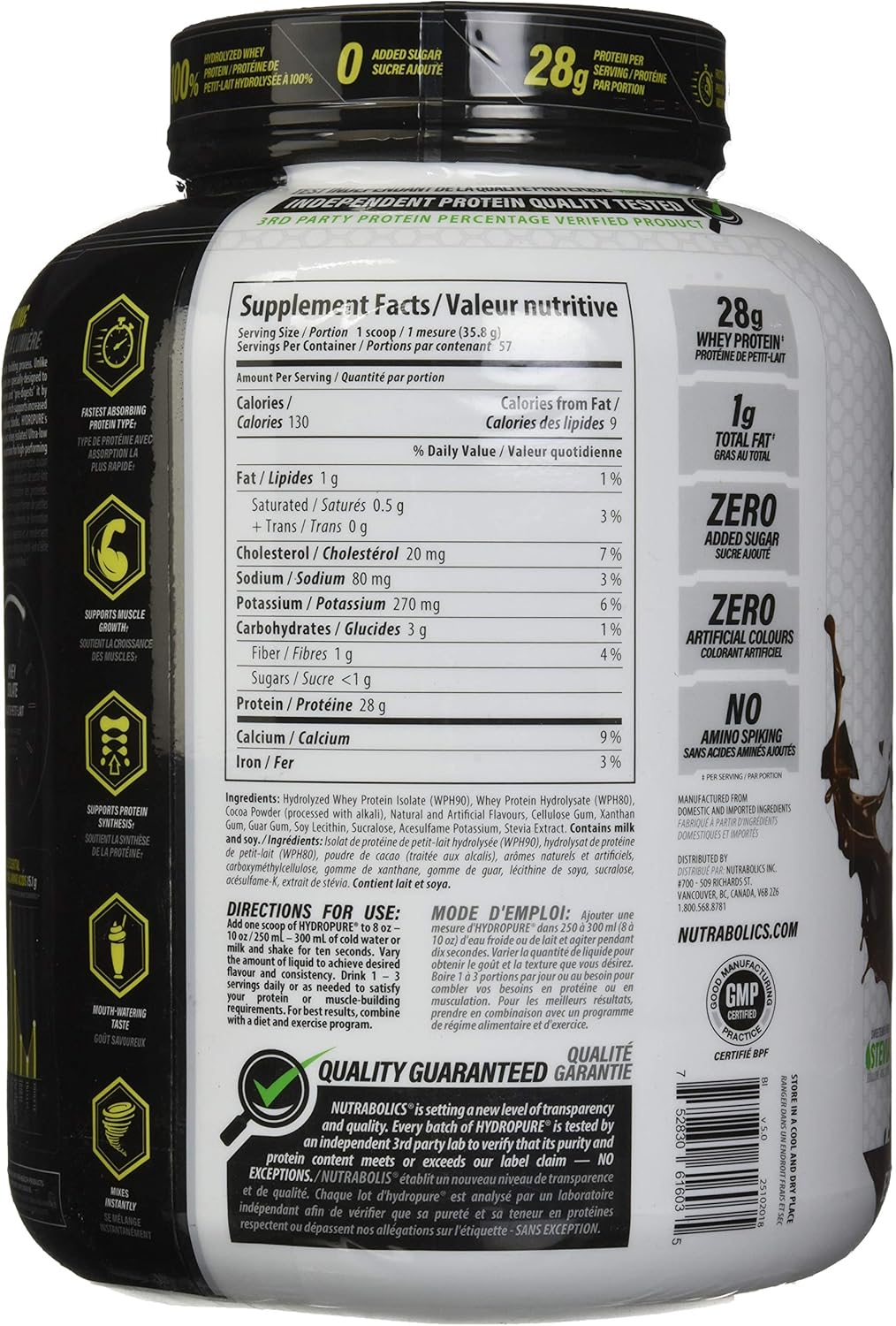 Nutrabolics Hydropure，100% 水解乳清蛋白，極致巧克力味，4.5 磅