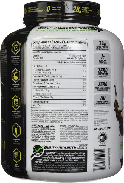Nutrabolics Hydropure，100% 水解乳清蛋白，極致巧克力味，4.5 磅