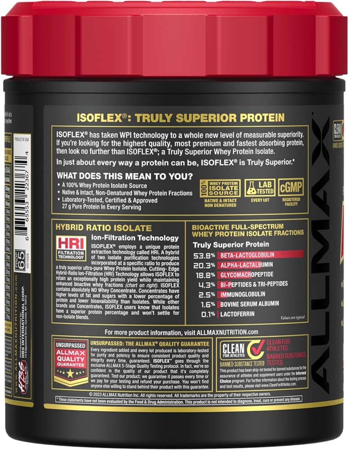 ALLMAX Nutrition - ISOFLEX - 100% 超纯乳清分离蛋白 - 香草味 - 1 磅