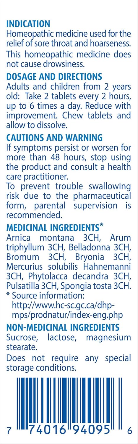 Boiron Roxalia，60 片，用于治疗喉咙痛和声音嘶哑的顺势疗法药物