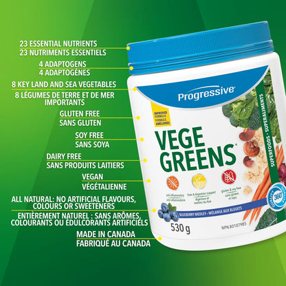 Progressive Vegegreens 蓝莓混合口味 530 克，抗炎、保肝、助消化、复合维生素，适合活跃男性，120 粒装，含南非醉茄和西伯利亚人参