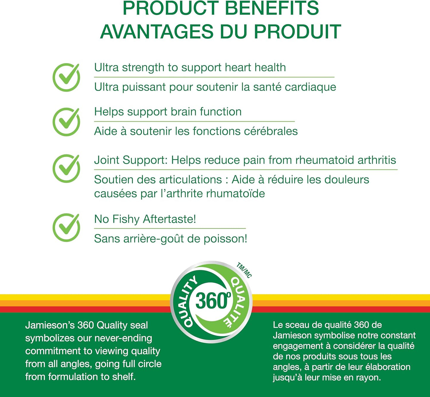 Jamieson 強效 Omega-3 900 毫克，無魚腥味，支持心臟、大腦和眼睛健康，緩解關節炎。高效力，富含 EPA 和 DHA，非基因，無麩質，75 粒軟膠囊，加拿大製造