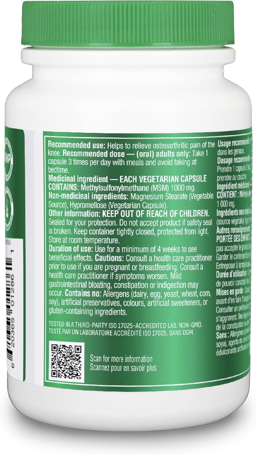 Organika MSM - 关节支持和炎症缓解补充剂 | 支持更健康的关节、骨骼和软骨 | 更强韧的头发、皮肤和指甲 | 强效抗氧化剂 | 1,000 毫克 MSM - 90 粒素食胶囊