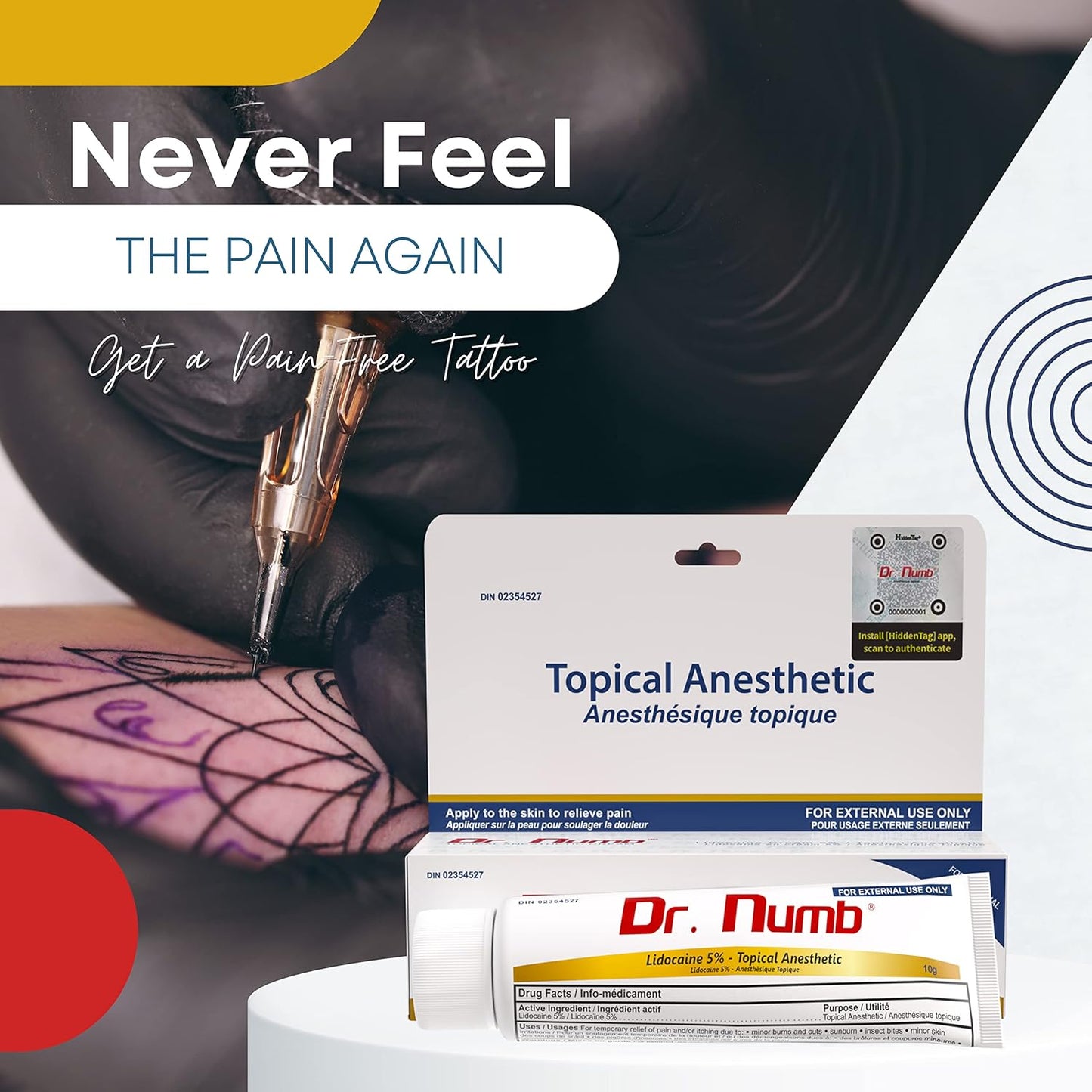 DR. NUMB 5% 利多卡因局部麻醉纹身麻醉霜 - 10 克 || 维生素 E 组合，用于缓解瘙痒、灼热和痔疮治疗的疼痛 (1)