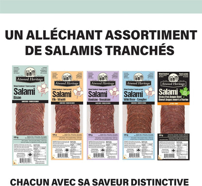 Atwood Heritage 野牛豬肉牛肉切片薩拉米香腸，125克，高蛋白，無麩質，無硝酸鹽，加拿大製造
