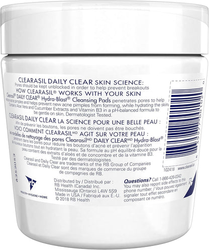 Clearasil, Daily Clear, Hydra-Blast Cleansing Pads, Won't Overdry, Salicylic Acid 1%, 90 Count