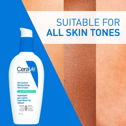 CeraVe Oil Control Moisturizing Gel-Cream for Oily & Combination Skin, 48H Hydration & 8H Shine Control, Non-Greasy, Matte Finish with Ceramides, Hyaluronic Acid & Niacinamide, Fragrance-Free, 89mL
