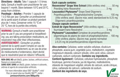 Jamieson 白藜蘆醇、葡萄籽、反式白藜蘆醇，強效抗氧化，支持心血管健康。非基因改造，無麩質，30粒素食膠囊，加拿大製造