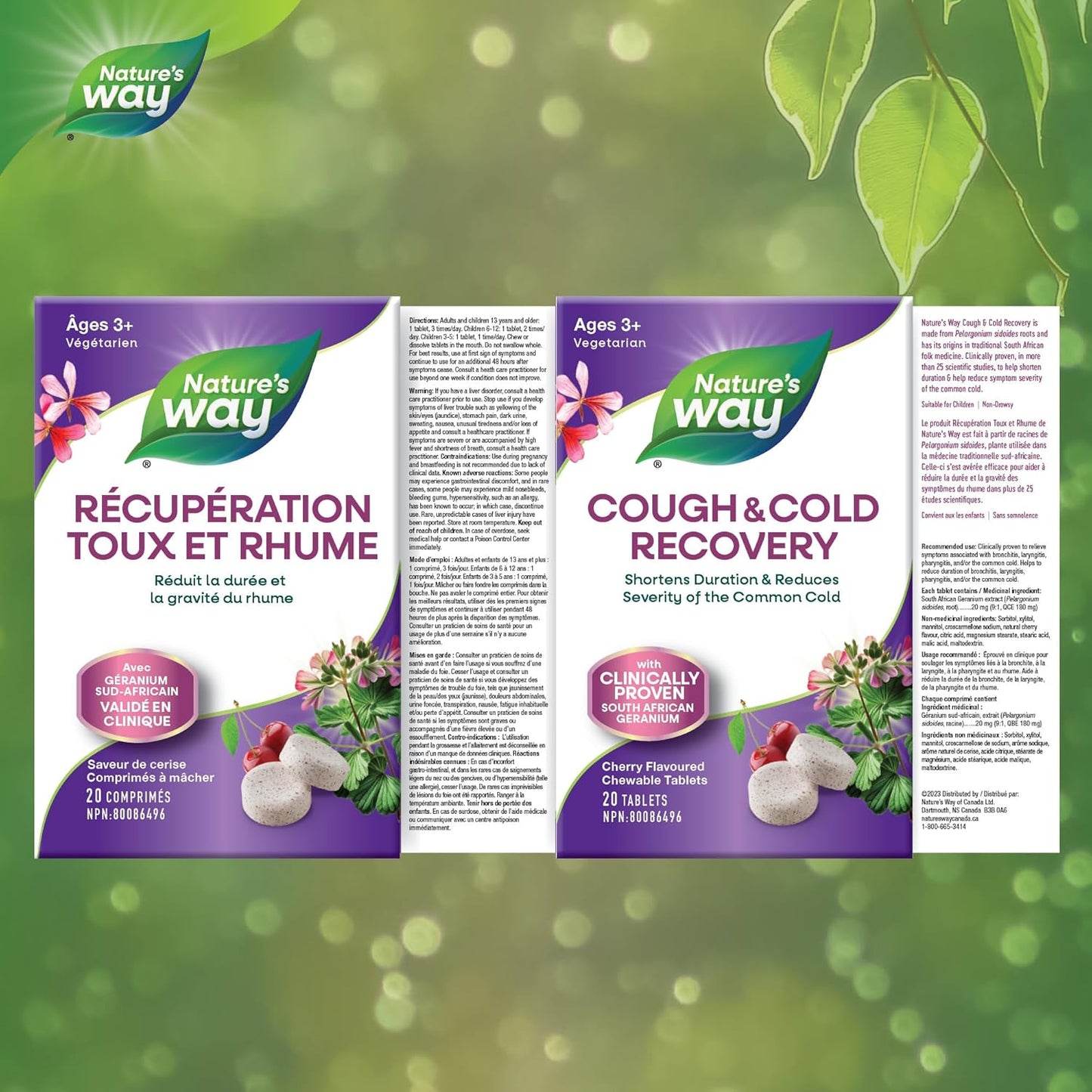Nature's Way 咳嗽感冒咀嚼片 – 经临床验证，缓解感冒和流感 – 支气管炎、喉炎和咽炎 – 素食天竺葵提取物 – 20 片