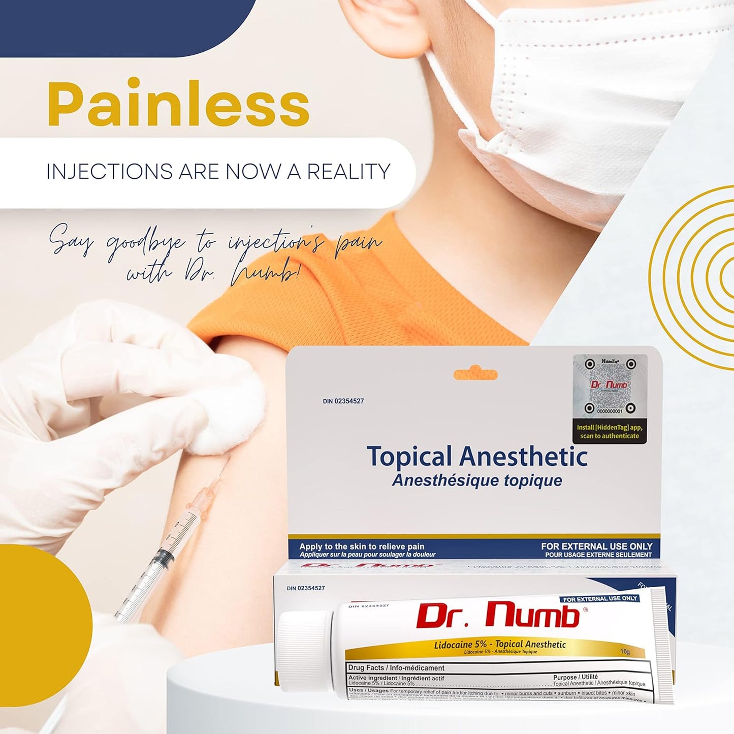 DR. NUMB 5% 利多卡因局部麻醉纹身麻醉霜 - 10 克 || 维生素 E 组合，用于缓解瘙痒、灼热和痔疮治疗的疼痛 (1)