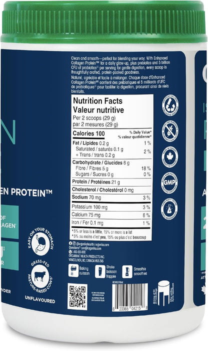 Organika 乳清分离蛋白粉，添加胶原蛋白肽和益生菌，易于消化 - 21 克蛋白质，5 克纤维 - 有助于增强力量和瘦肌肉 + 帮助恢复 - 无味 - 580 克