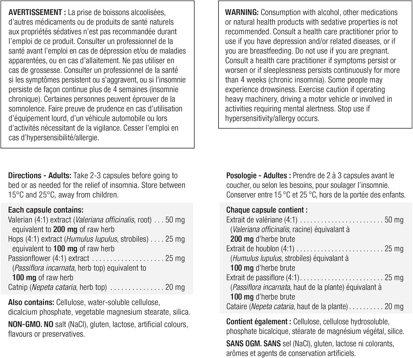 Jamieson 舒缓睡眠草本复合物，含缬草、西番莲和啤酒花，不含褪黑素。天然助眠镇静成分，非转基因，无麸质，60粒素食胶囊，加拿大制造